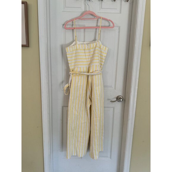Banana Republic STRIPE LINEN-COTTON CROPPED JUMPSUIT WIDE LEG BELT YELLOW 10 - Picture 2 of 15
